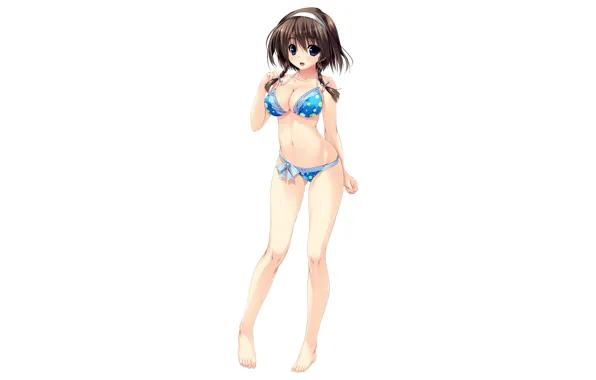 Girl, sexy, cleavage, legs, brown hair, boobs, anime, blue eyes