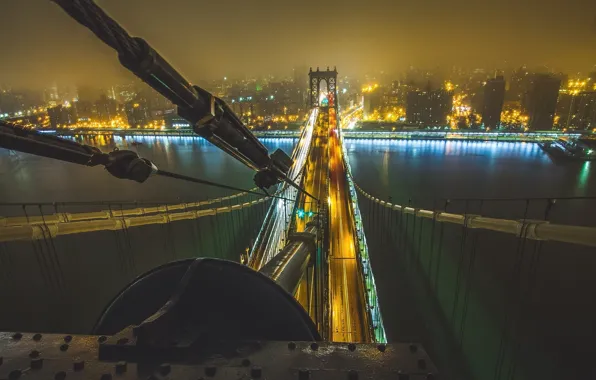Мост, city, город, подъем, Нью-Йорк, Манхэттен, bridge, new york