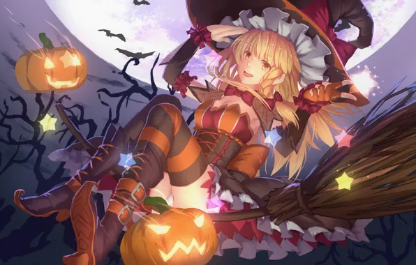 Kawaii, halloween, hat, anime, manga, witch, oppai, bishojo