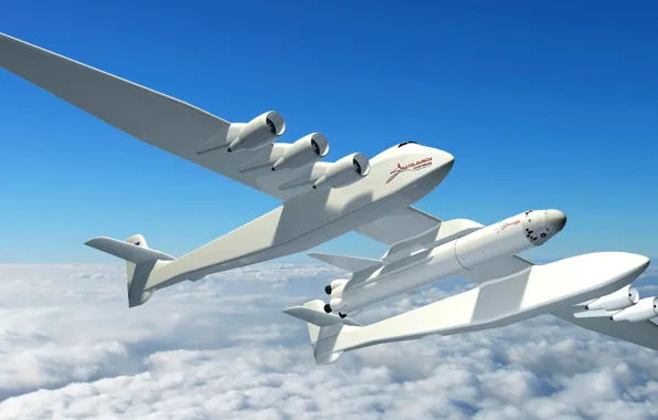 Облака, Самолет, Ракета, Самолёт, Летит, 351, Stratolaunch, Stratolaunch Model 351
