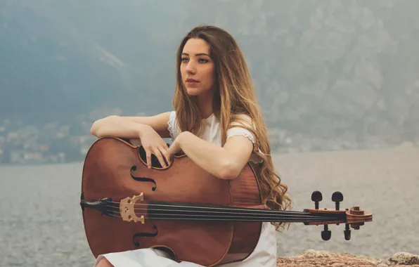 Картинка девушка, виолончель, The Lake