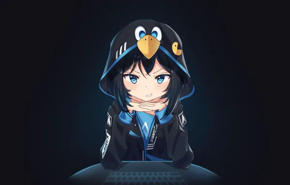Темный фон, аниме, Linux, anime, Arch Linux, anime girls, dark background, аниме девушки