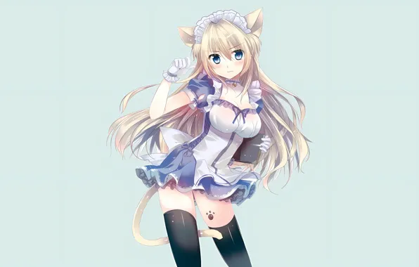 Girl, sexy, cleavage, thighhighs, long hair, dress, boobs, animal ears