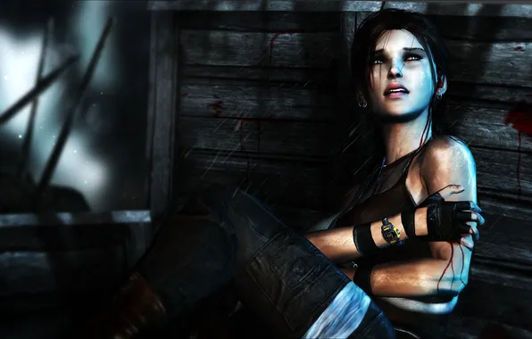 Картинка взгляд, девушка, кровь, игра, арт, рана, Lara Croft, Tomb raider