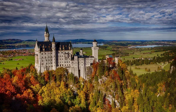 Картинка осень, лес, скала, Германия, Бавария, Germany, Bavaria, Neuschwanstein Castle