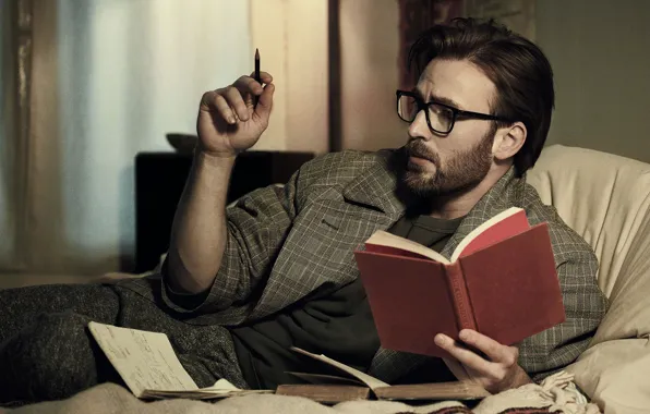 Картинка очки, книга, мужчина, Chris Evans, For Esquire