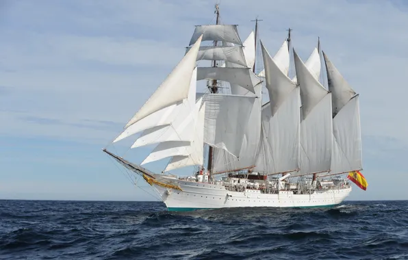 Море, волны, корабль, учебный, Juan Sebastián Elcano, (A-71), бригантина