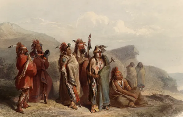 Картина, живопись, painting, 1831, Karl Bodmer, Бодмер, Sauki and Musquake or Fox