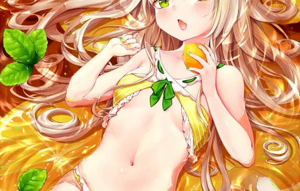 Girl, sexy, cleavage, long hair, boobs, animal ears, anime, beautiful