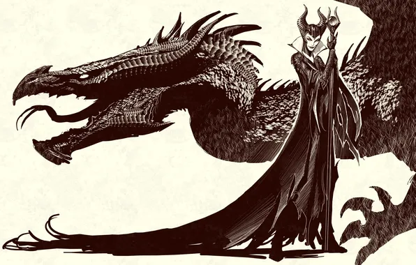 Картинка фантастика, дракон, колдунья, королева, Maleficent, Малефисента