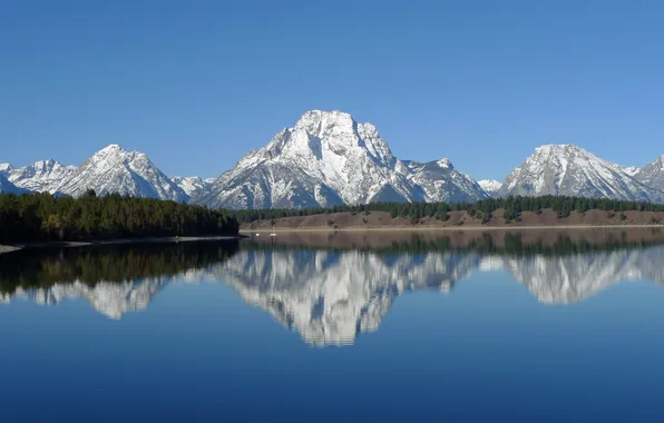 Пейзаж, горы, природа, озеро, отражение, National park, Grand teton