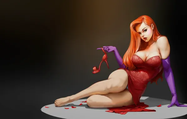 Девушка, сцена, арт, туфелька, Jessica Rabbit, Джессика Раббит, Кролик Роджер