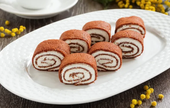 Шоколад, крем, десерт, выпечка, пирожные, рулет, бисквиты