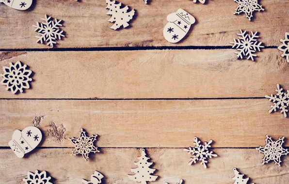 Зима, украшения, снежинки, дерево, Новый Год, Рождество, Christmas, wood