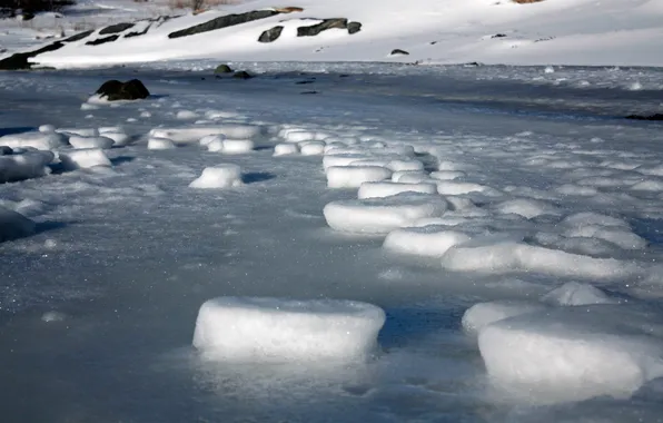 Лед, зима, река, Iceblocks