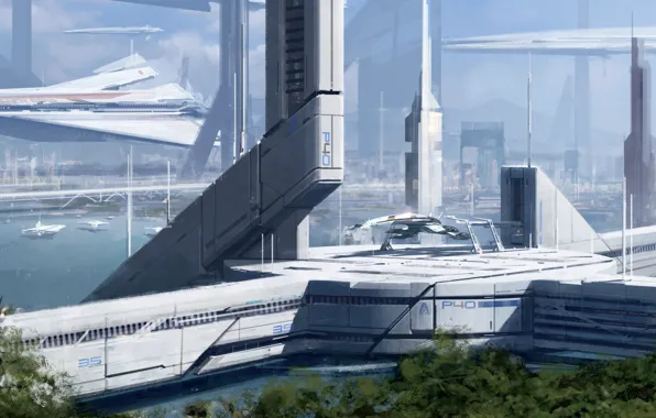 Корабль, планета, станция, нормандия, Mass Effect 3, фантастика. будущее. космос