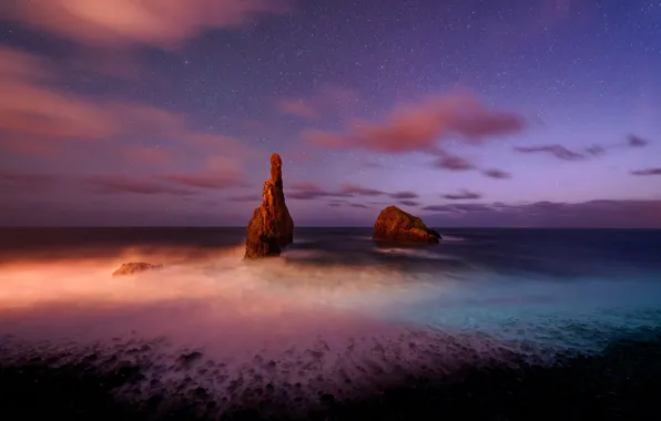 Картинка море, облака, ночь, красота, Portugal, Madeira Island, Ribeira da Janela