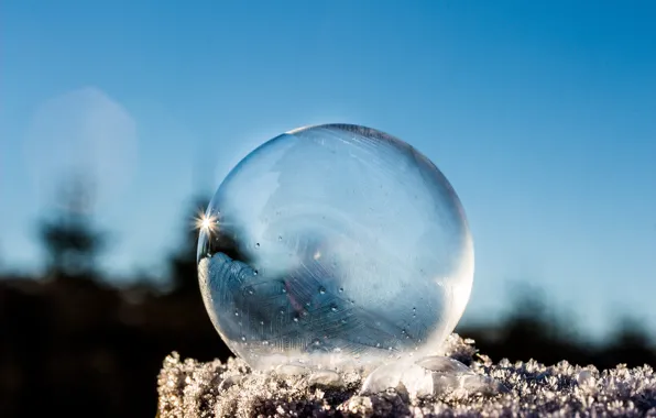 Ice, sky, photography, winter, snow, macro, bokeh, reflection
