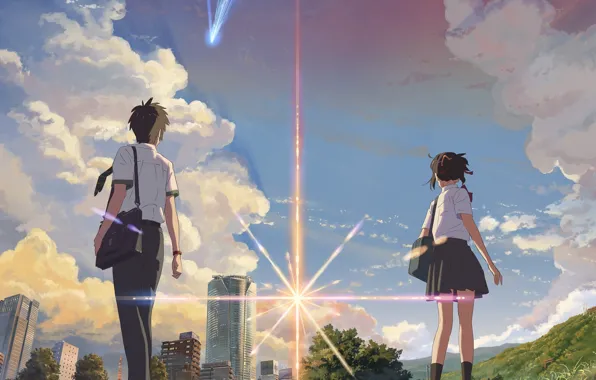 Девушка, арт, парень, kimi no na wa