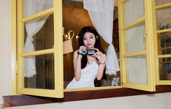 Beautiful, Asian, Model, Camera, Woman, Cute, Pretty, Window