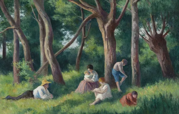Картина, жанровая, Максимильен Люс, Maximilien Luce, Вечером в Лесу