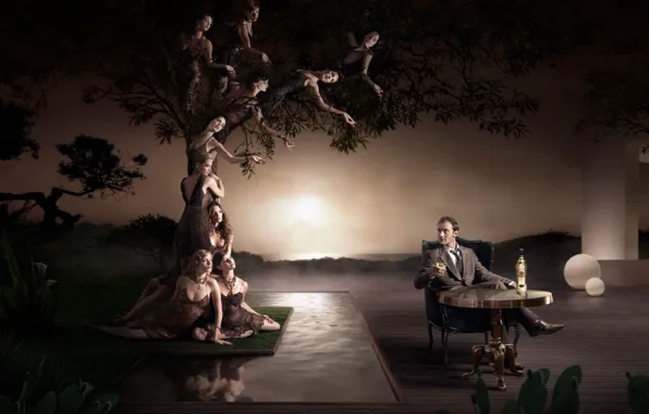 Картинка девушки, дерево, мужик, кресло