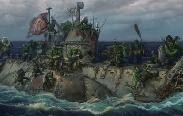 Картинка субмарина, Warhammer 40000, warhammer, орк, orcs submarine