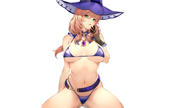 Girl, sexy, cleavage, green eyes, long hair, boobs, anime, beautiful