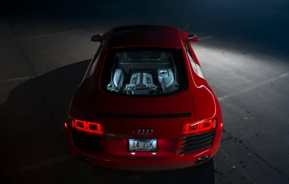 Audi, Red, Supercar, Rear, Ligth, Motor