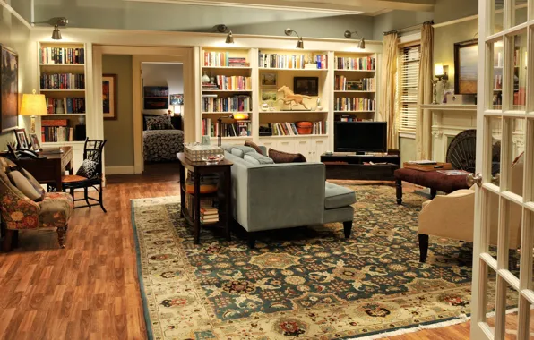 Дизайн, стиль, интерьер, камин, библиотека, уютная гостиная, The good wife living room
