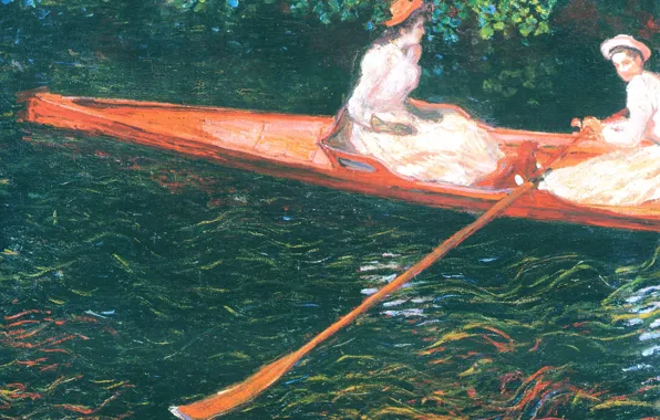 Картинка картина, Клод Моне, жанровая, Розовая Лодка. Гребля на Реке Эпт