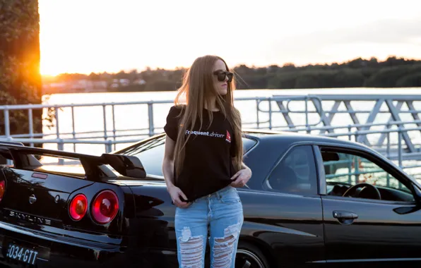 Girl, Nissan, Nissan Skyline, R34, Skyline R34