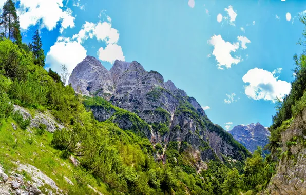 Картинка небо, пейзаж, горы, природа, скала, Словения, Bovec