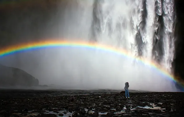 Картинка природа, водопад, радуга