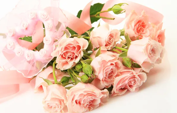 Цветы, сердце, розы, букет, heart, bouquet, roses, чайные