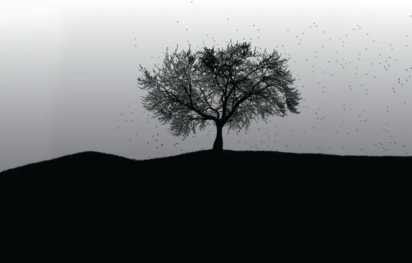 Картинка дерево, черно-белая, вектор