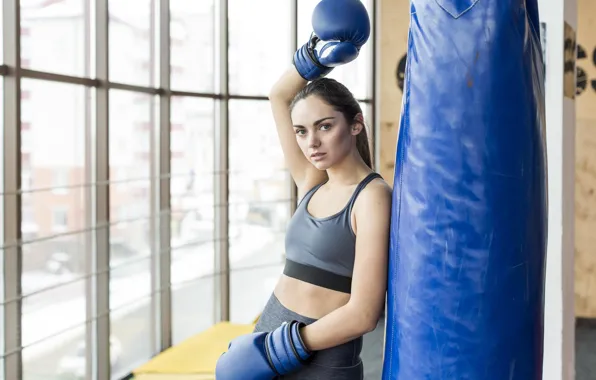 Взгляд, поза, фигура, бокс, груша, boxing, Boxing, боксерская груша
