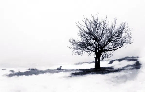 Картинка зима, стиль, дерево