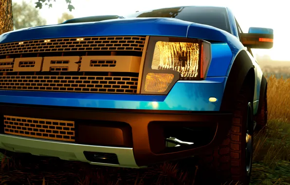 Car, game, ford, raptor, blue, truck, f150