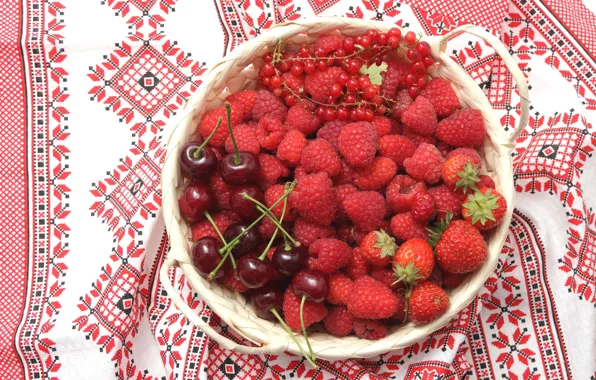 Красный, ягоды, малина, клубника, черешня