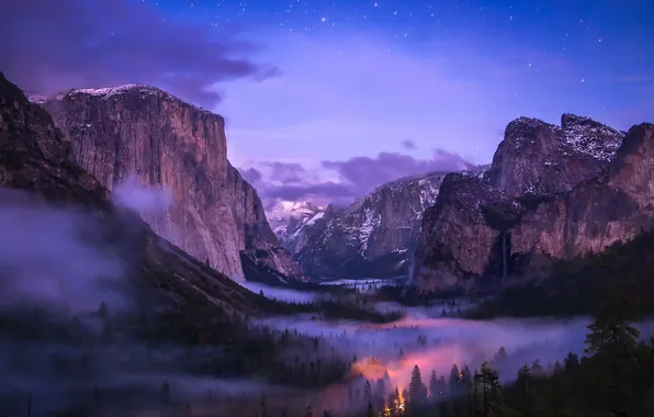Картинка Yosemite, Waterfall, Valley, Fog, National Park, Tunnel
