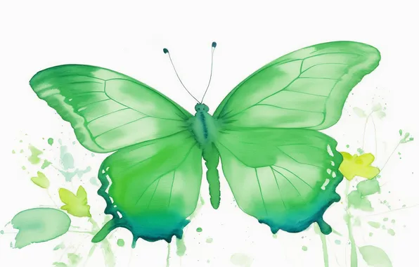 Бабочки, зеленый, green, бабочка, рисунок, крылья, акварель, wings