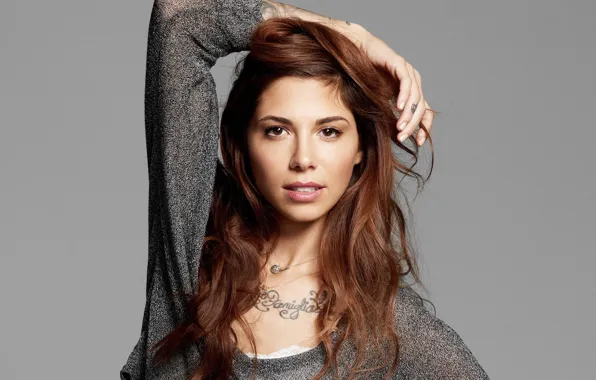 Картинка портрет, взгляд, волосы, Christina Perri, девушка, цепочка, тату