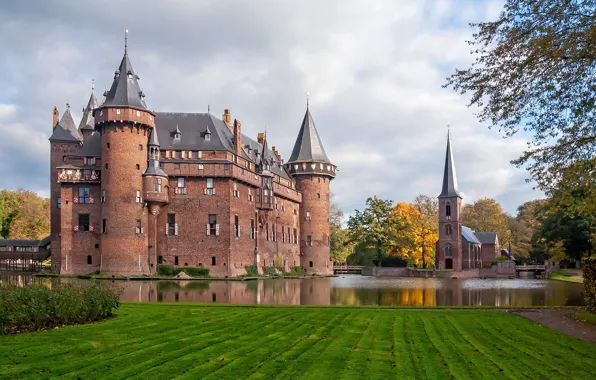 Картинка вода, замок, Нидерланды, архитектура, ров, Netherlands, Utrecht, Утрехт