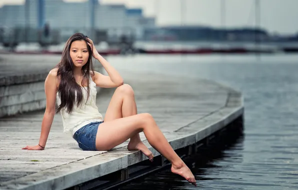 Картинка девушка, река, азиатка