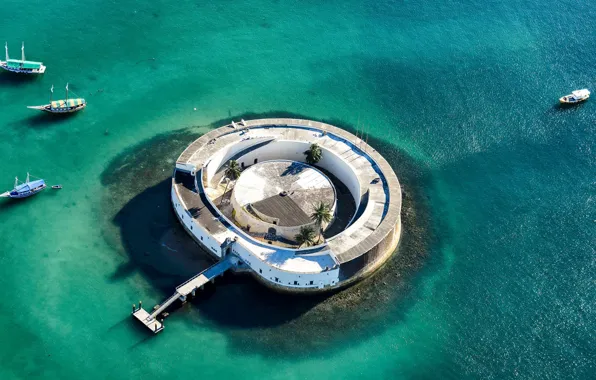Море, корабль, яхта, панорама, Бразилия, Сальвадор, Форт Сан-Марсело