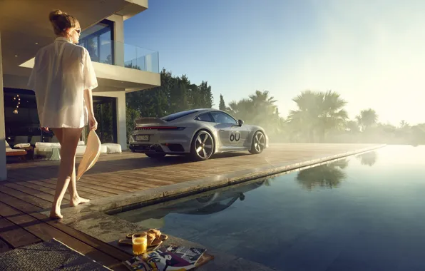 Пальмы, отдых, релакс, бассейн, спорт кар, Porshe, особняк, blue sky