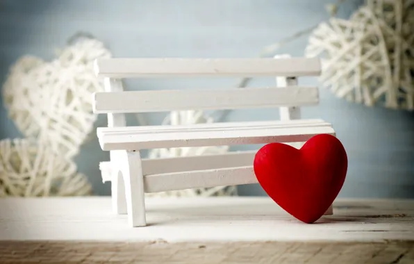 Картинка скамейка, сердце, love, heart, romantic, Valentine's Day