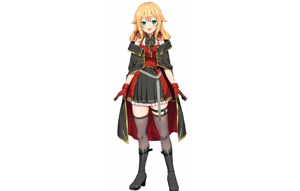 Girl, blouse, thighhighs, green eyes, long hair, legs, anime, beautiful