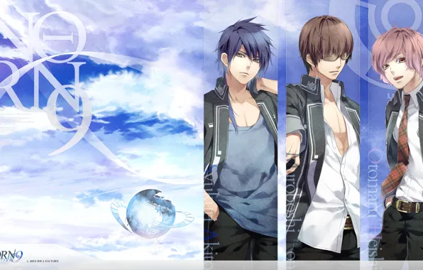 Небо, очки, трое, art, студенты, visual novel, otomaru heishi, syukuri akito